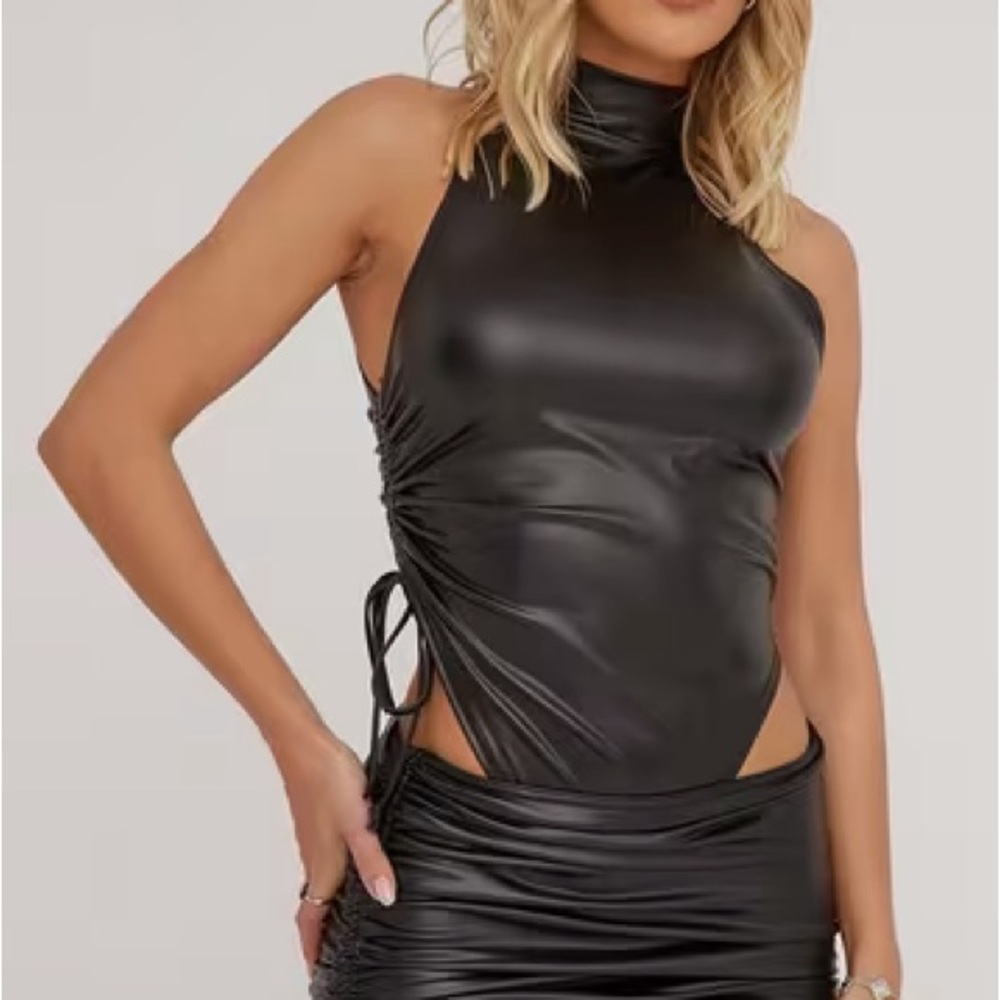 EGO Black Ruched Bodysuit